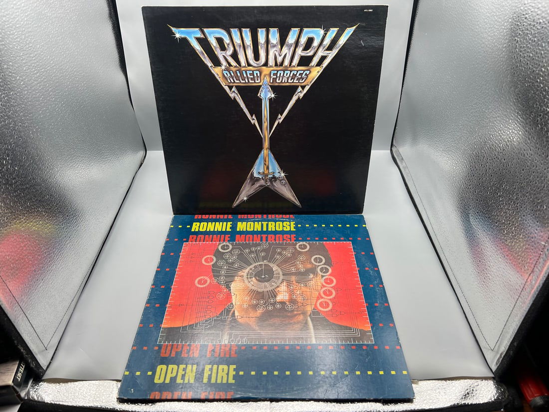 Two (2) LP Lot - Triumph: Allied Forces (1981); and Ronnie Montrose: Open Fire (1978): Two (2) LP Lot - Triumph: Allied Forces (1981); and Ronnie Montrose: Open Fire (1978) - Records have not been tested by the auction house for play quality. All items are sold as is.