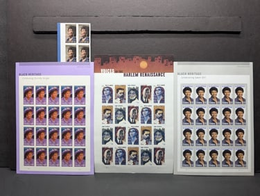 Sheet Of Gwen Ifill 2019 Forever Stamps, Sheet Of Voices Of The Harlem Renaissance 2019 Forever