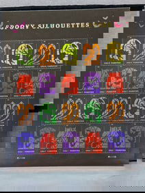 Sheet Of Spooky Silhouettes 2019 Forever Stamps, Face Value $14.60.