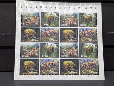 Sheet Of Tyrannosaurus Rex 2019 Forever Stamps, Face Value $11.68.
