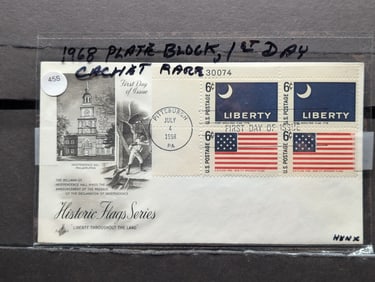 1968 Rare Historic Flags Plate Block First Day Cachet