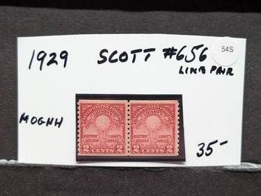 1929 Scott #656 Edison's First Lamp Line Pair Stamp