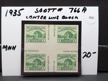 1935 Scott #766A Chicago Century Of Progress Center Line Block Stamp
