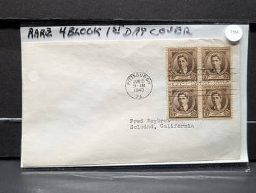 Rare U.S. 4 Block First Day Cover