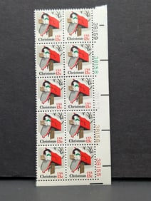 Plate Block w/10 Thirteen Cent U.S. Christmas Stamps