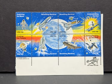Plate Block w/8 Eighteen Cent U.S. Space Stamps