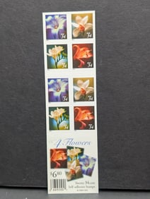 Plate Block w/6 Thirtyfour Cent U.S. Flower Stamps