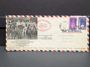 Envelope Featuring Oldest To Newest Method Of Express Mail With Stamps. Signed By All The Pony