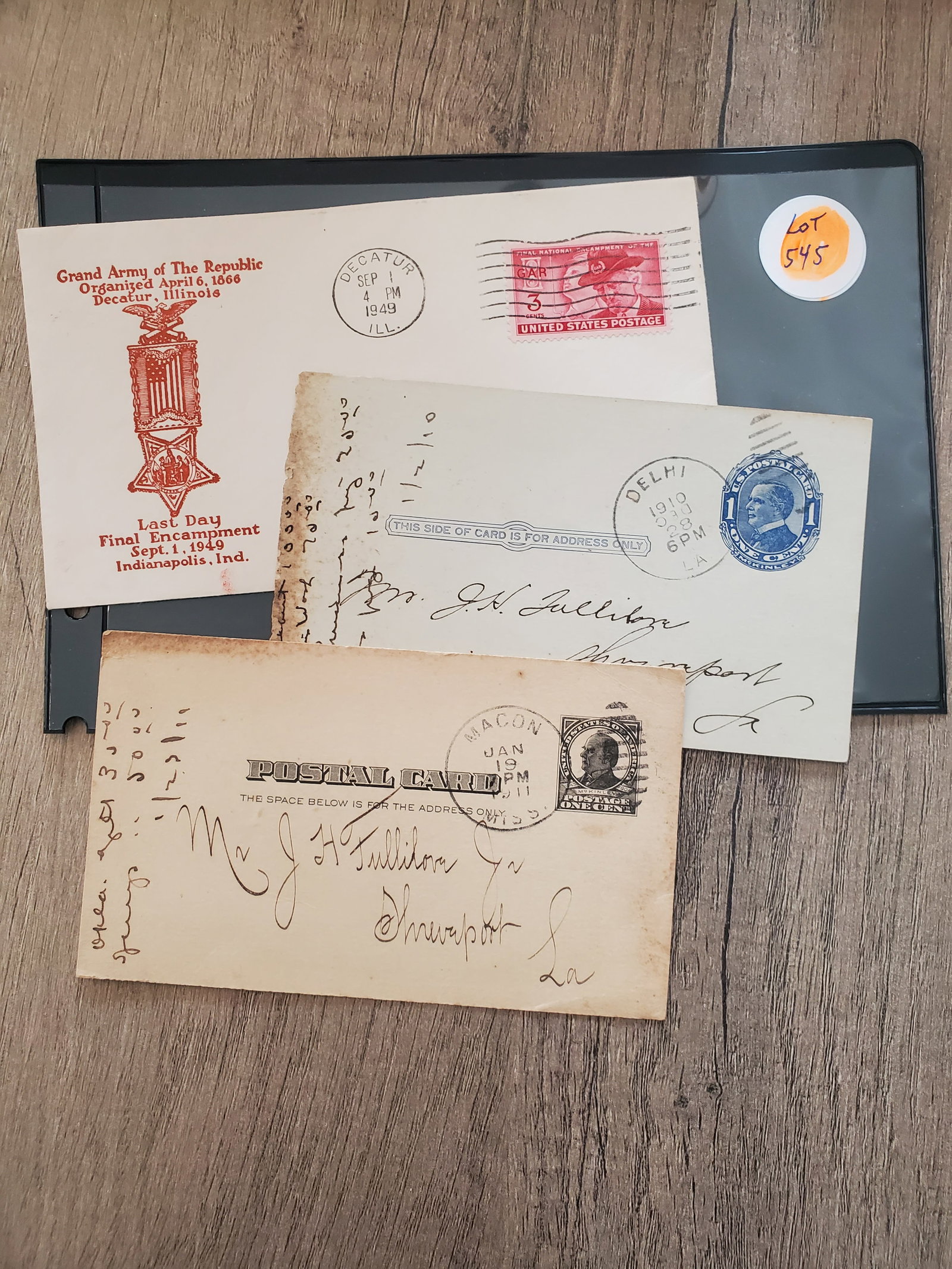 U.S. Postal Cards- Cancelled 1910 and 1911 & Grand Army of The Republic Last Day Final Encampment (1 of 4)