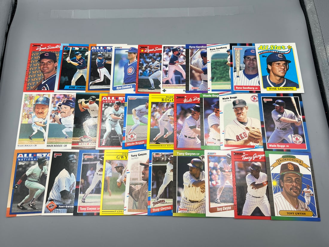 Lot of (30) Assorted Ryne Sandberg, Wade Boggs, & Tony Gwynn Baseball Cards - Varying Conditions (1 of 5)
