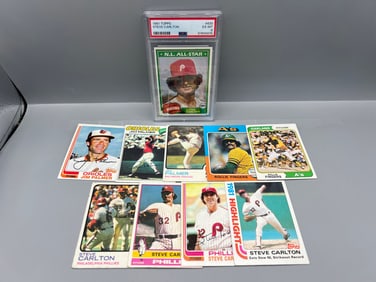 Lot of (10) Assorted 1970s & 80s Baseball Star Player Cards W/ 1981 Topps Steve Carlton #630 PSA