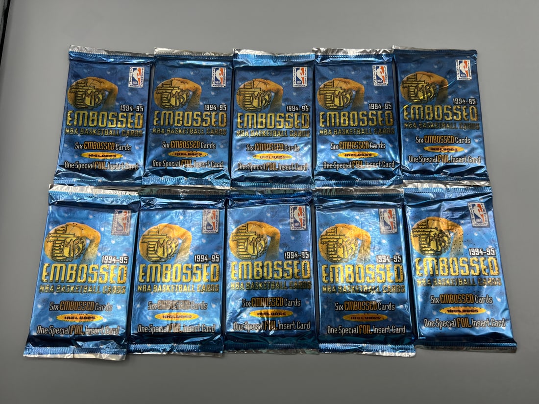 Lot of (10) 1994-95 Topps Embossed Basketball Unopened Wax Packs (1 of 2)