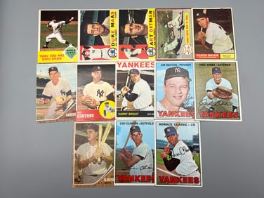 Lot of (13) Assorted 1960s Topps New York Yankees Baseball Cards - Varying Conditions