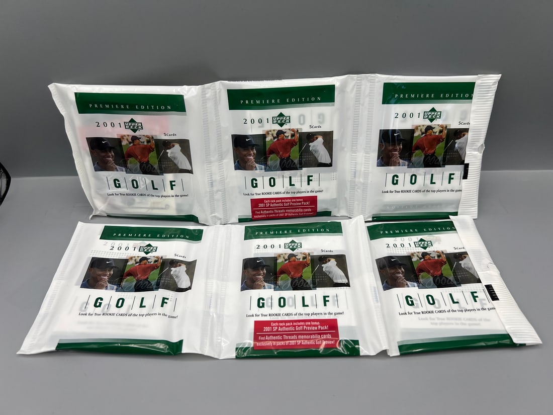 Lot of (2) 2001 Upper Deck Golf Unopened Pack Rack Packs - Possible Tiger Woods RCs and Autos (1 of 2)