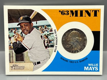 2012 Topps Heritage Willie Mays '63 Mint Coin Card #63WM - 90% Silver Quarter Embedded in Card -