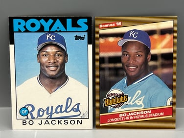 1986 Topps Traded Bo Jackson RC #50T & 1986 Donruss Highlights Bo Jackson RC #43