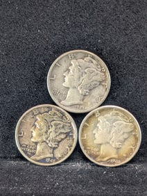Three 1945-P Mercury Dimes