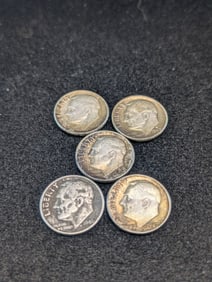 Three 1946-P & Two 1947-P Roosevelt Dimes