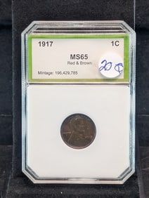 1917 Lincoln Wheat Cent, PCI MS65 Red Brown. Very Nice