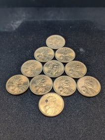 Nine 2000-P & One 2000-D Sacagawea Dollars & One James Monroe Presidential Dollar