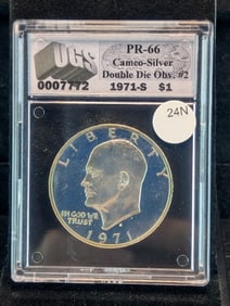 1971-S Eisenhower Proof Silver Dollar Graded PR-66 Cameo Double Die Obverse By UGS Grading Co.