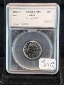 1987-D Jefferson Nickel, SEGS MS64 Six Steps Retail $20
