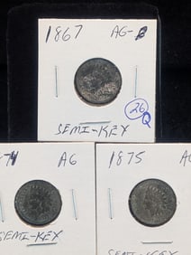 1867, 1874, 1875 Metal Detected Semi Key Indian Head Cents
