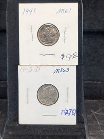 1943, 1944 WWII Era Mercury Dimes. MS