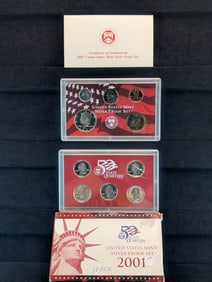 2001-S United States SILVER 10-Coin Proof Set With Original Gov't Packaging & COA.