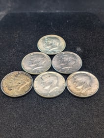 Three 1967-P & Three 1968-D Kennedy Half Dollars. 40% Silver.