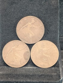 3-Consecutive Great Britain Pennies, (1900, 1901 & 1902)