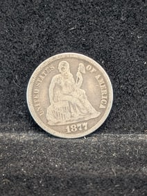 1877 United States Seated Liberty Dime. Readable Liberty. Vintage Type Coin.