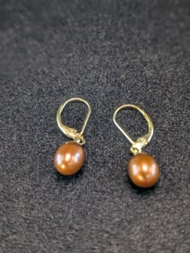 Woman's Gold Plated Sterling Brown Dangle Earrings. Marked 925. Weighs 0.09 Toz (2.8 Grams).