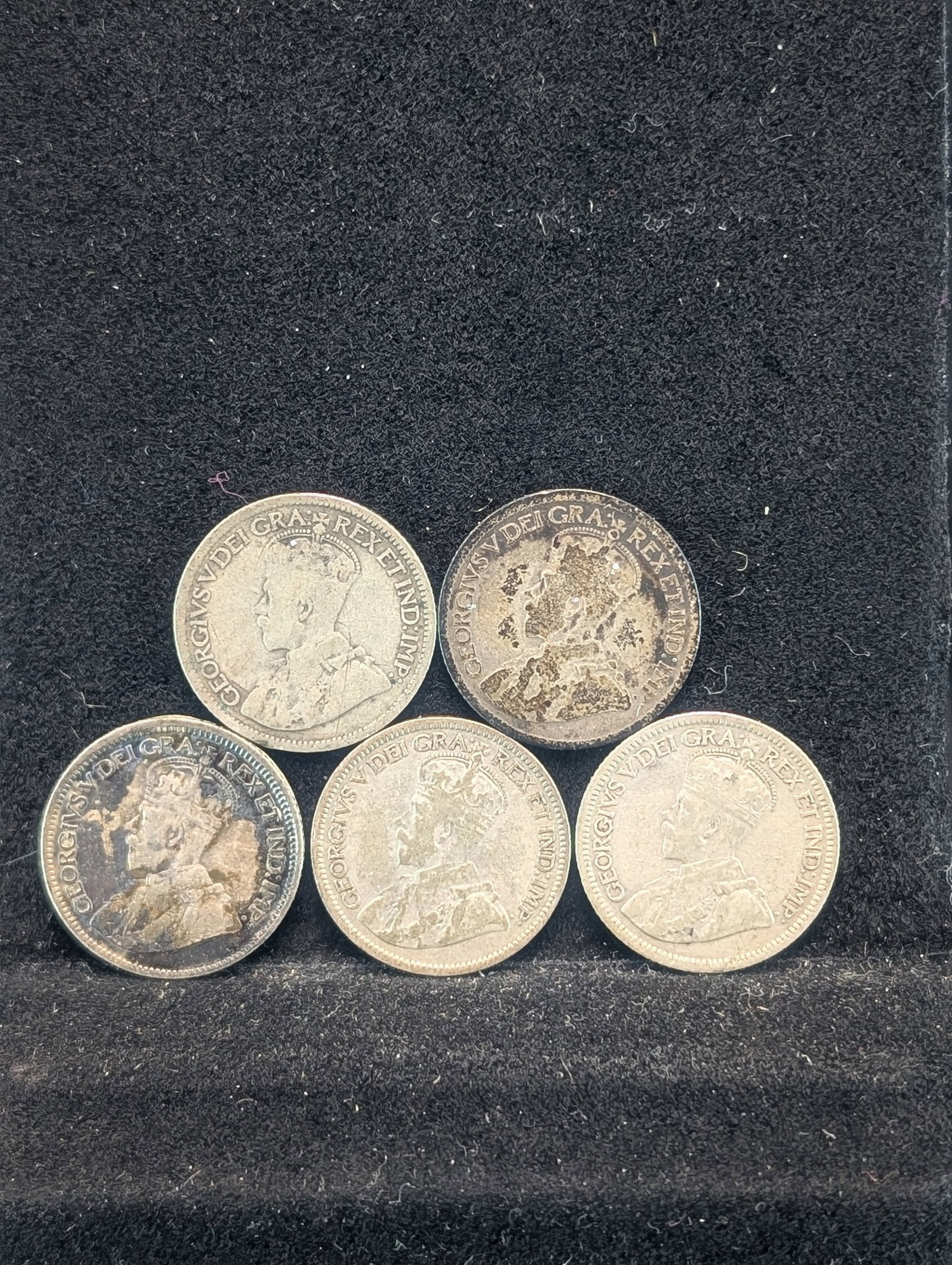 1920 1921 1928 1931 1936 Canada 10 Cents 80% Silver Coins.  Portrait Of George V.  5 Coins. (1 of 2)