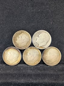 Three 1946-P & Two 1947-P Roosevelt Dimes