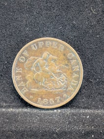 1857 Canadian (Bank of Upper Canada, VF-XF, Great Details) One Penny, 168 Years Old!