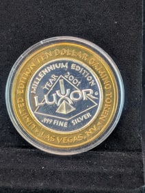 Luxor Ten Dollar Gaming Token. .999 Silver Center Featuring King Rameses.