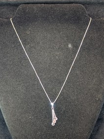 18" .925 Box Chain Necklace With C2 Tear Drop Hot Pink Pendant. 3.0 grams.