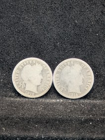 1915 & 1916 Barber Dimes (90% Silver) 109 and 110 Years Old!