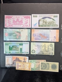 10 Foreign (Crisp/Unc) Notes, Great Art!