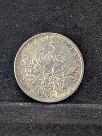 1960 5 Francs. 12 grams, 83.5% Silver.