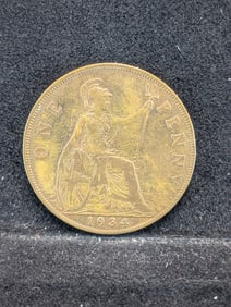 1934 (AU+, Amazing Details) Great Britain Penny, 91 Years Old!