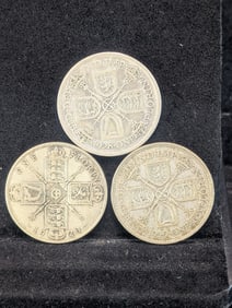1920, 1928, & 1929 1 Florins. 11.31 grams, 50% Silver Each.