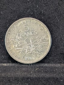 1963 5 Francs. 12 grams, 83.5% Silver.