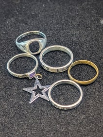 Four .925 Rings, Missing Stones. Two Size 8 & Two Size 9 (9.0 grams), Star Pendant, No Silver, & One