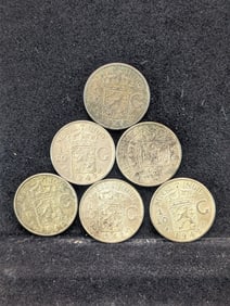 Six 1942 1/10 G. 1.25 grams, 72% Silver Each.