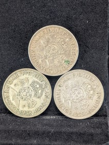 1938, 1939 & 1940 Two Shillings. 11.3104 grams, 50% Silver Each.