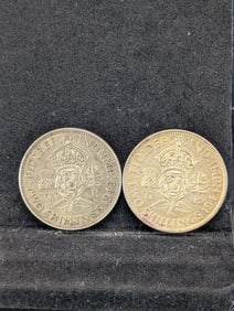 1943 & 1944 Two Shillings. 11.3104 grams, 50% Silver Each.