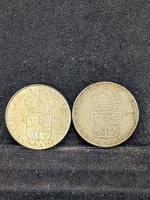 1956 & 1965 Swedish Krona. 7 grams, 40% Silver Each.