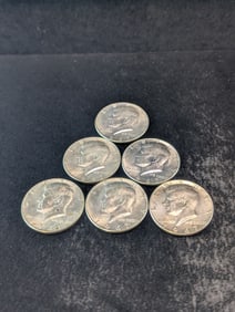 Six 1967-P Kennedy Half Dollars. 40% Silver.